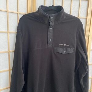 Eddie Bauer Men’s Black Button-Up Collar Pullover Fleece with Pockets sz L Tall